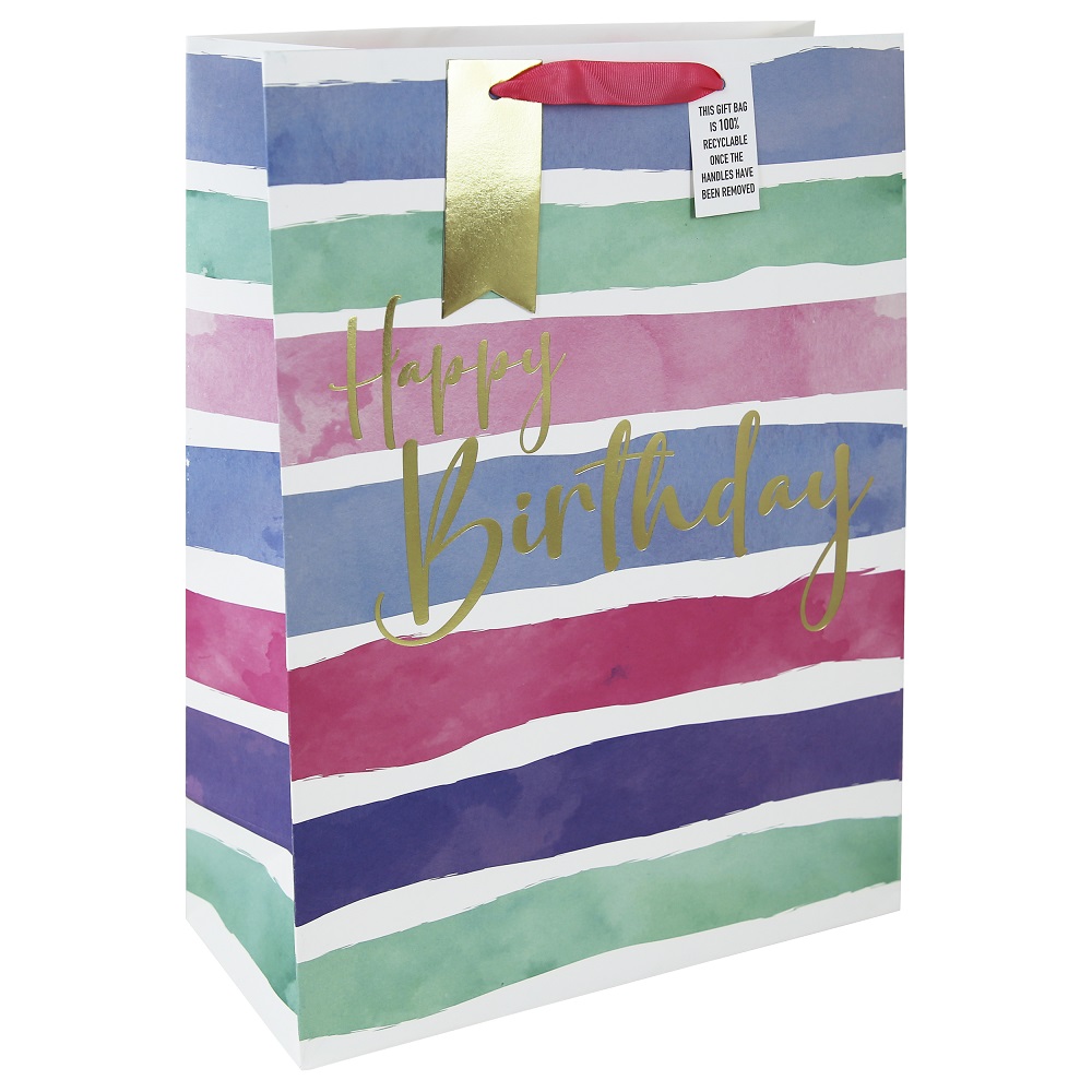 GIFT BAG FMLE BDAY STRIPE XL (33961-1WC)